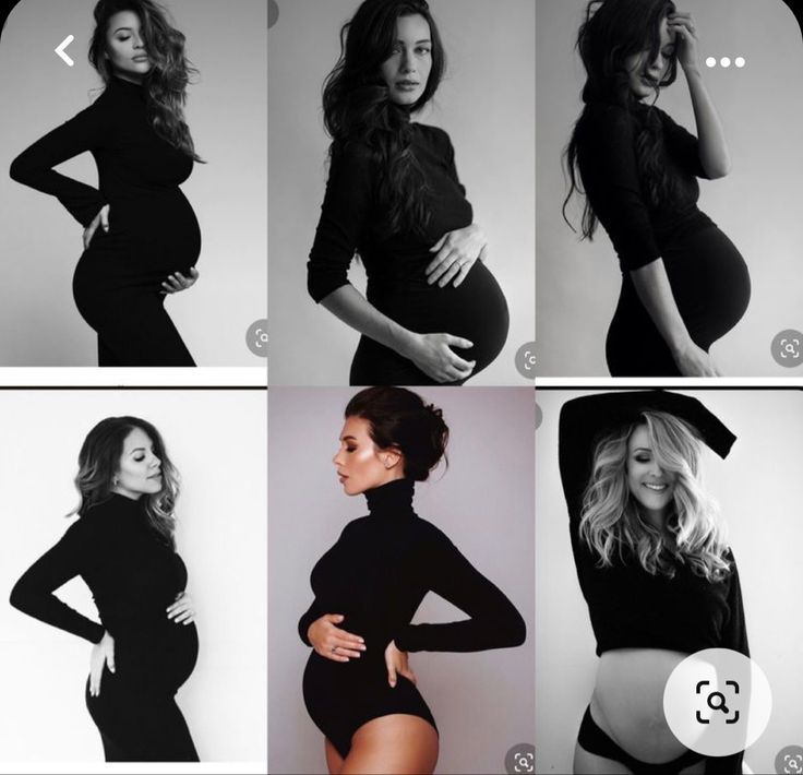 the pregnant woman is posing in her black bodysuit