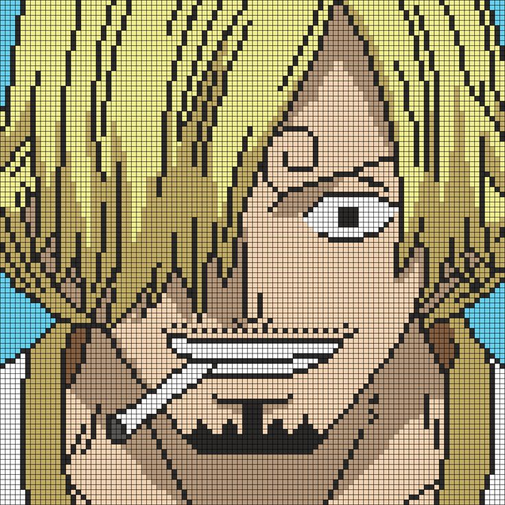 Manga Crochet Pattern, One Piece Grid Pattern, One Piece Pixel Art Grid, One Piece Alpha Pattern, Pixel Art Manga, One Piece Cartoon, Easy Pixel Art, Pixel Art Templates, Pixel Drawing