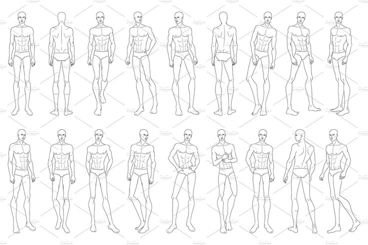 an image of male mannequins in different positions and sizes for each body