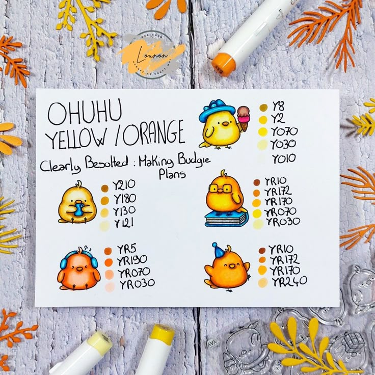 an orange and yellow sticker with the words ohuhu, yellow / orange written on it