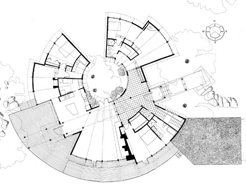 an architectural drawing of a circular house