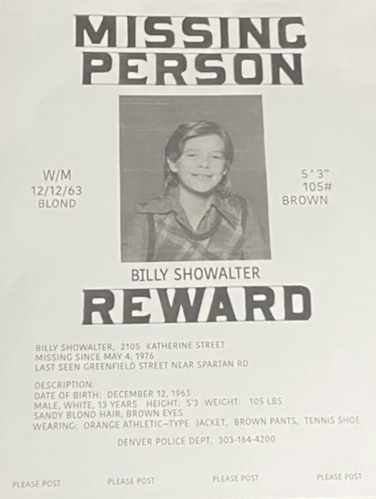 a missing person poster is shown in black and white