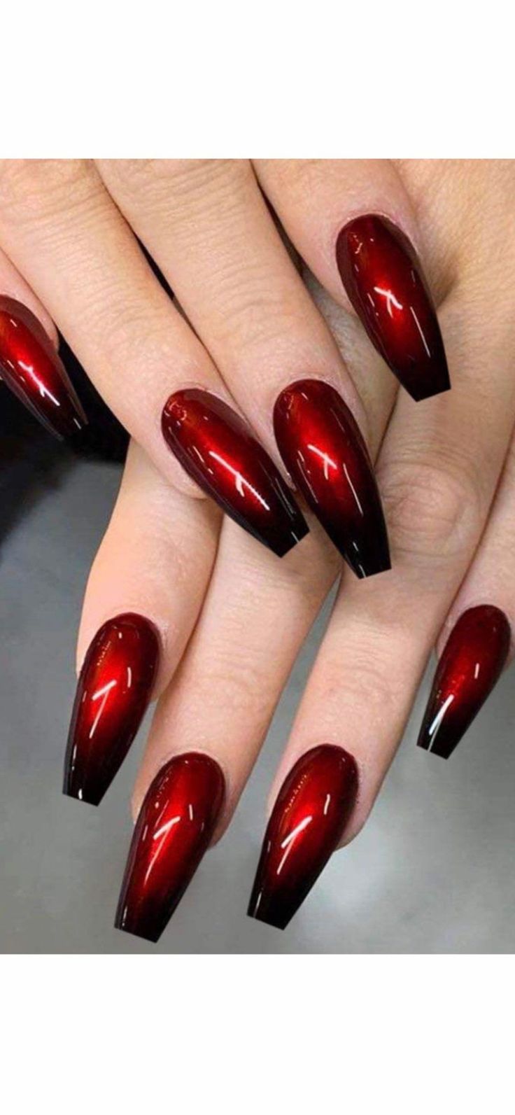 Stand out! What a gorgeous set of nails! A full 20 pc set of Coffin Nails. glue included. 💜🖤 Free gift with every purchase Red And Black Nail, Red Coffin, Nails Ombre, Red Acrylic Nails, Black Nail, Fancy Nails, Chic Nails, Nail Arts, Nail Polishes