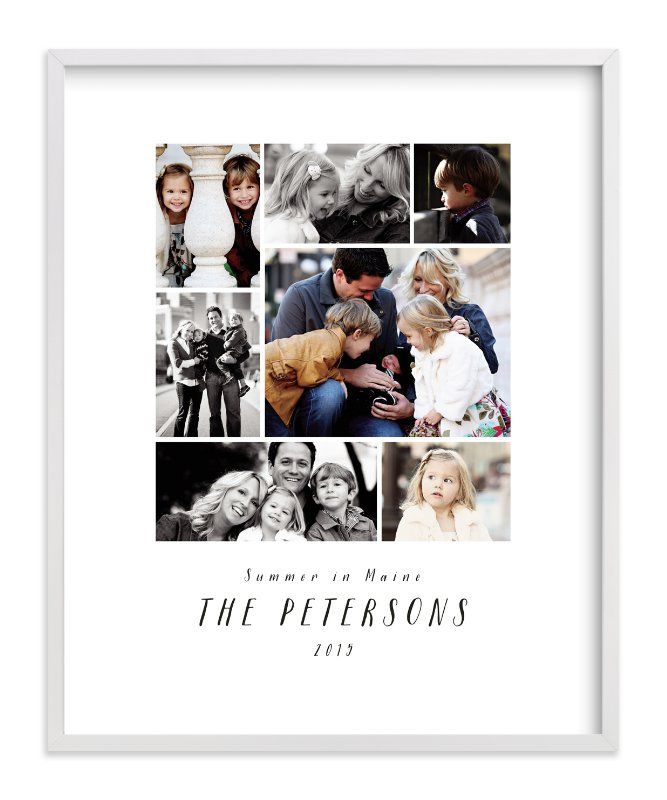 the personalized family photo collage is shown in white