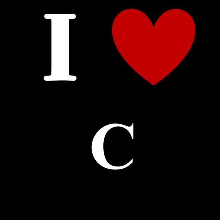 the word i love c is written in white on a black background with a red heart