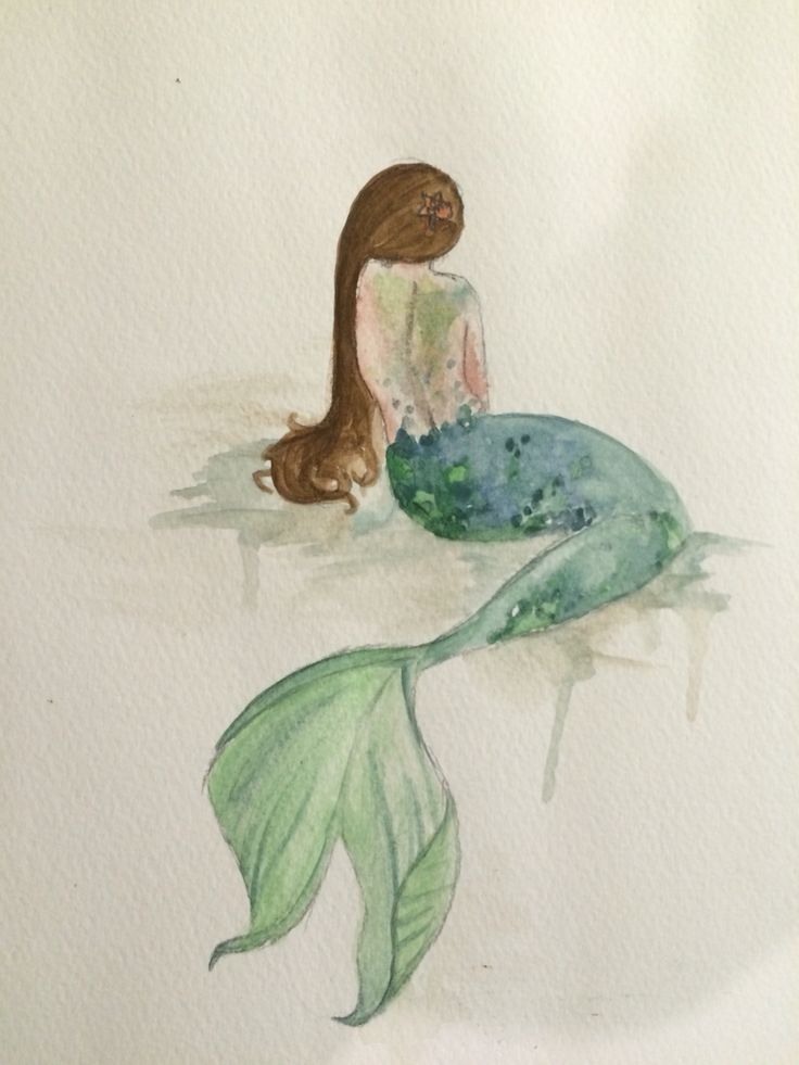 a watercolor painting of a mermaid sitting on a bench with her tail curled up