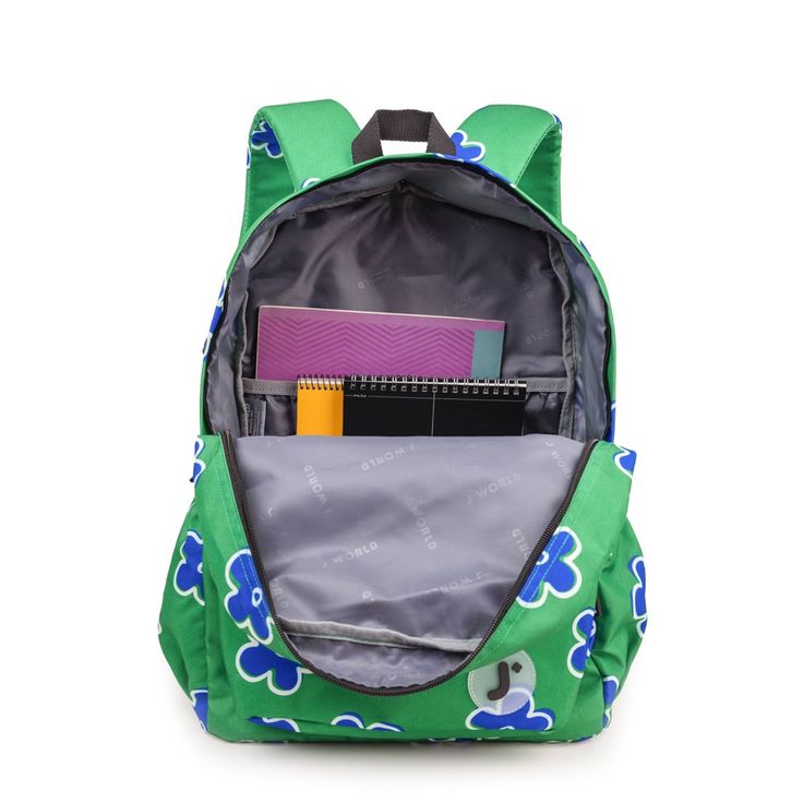 Available in a variety of bold graphic prints, this classic backpack offers style and storage for the daily commute to school or occasional day trips around town. The J World Oz backpack is made from durable HP Duraceltex and polyester fabrics and features a back cushion and ergonomic S-shaped shoulder straps for all day carrying comfort. This backpack has a roomy main compartment to hold books, folders, or extra layers and a front zippered pocket to hold your cell phone, pens, keys, school supp Portable Backpack For Back To School And Outdoor, Portable Backpack For Outdoor And Back To School, Waterproof Backpack For Daily Use And Back To School, Green Rectangular Backpack For Back To School, Green Waterproof Backpack For School, Back To School Green Rectangular Backpack, Green Softback Backpack For Study, Green Waterproof Backpack For Daily Use, Daily Use Waterproof Green Backpack