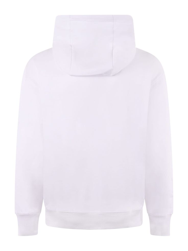 Boss sweatshirt in white stretch cotton. Hood with drawstring. Kangaroo pockets. Long sleeves. Ribbed cuffs and bottom. Embroidered maxi logo on the front. Oversized fit. Brushed interior. Size in photo S 96% Cotton, 4% ElastaneComposition: Cotone Stretch White Cotton Hoodie With Logo Detail, White Cotton Hoodie With Logo, White Crew Neck Hoodie With Logo Detail, White Crew Neck Hoodie With Logo, White Sporty Sweats With Kangaroo Pocket, Cotton Hoodie With Elastic Cuffs For Streetwear, White Athleisure Sweats With Kangaroo Pocket, Sporty Hoodie With Elastic Cuffs For Streetwear, White Cotton Sweats With Kangaroo Pocket