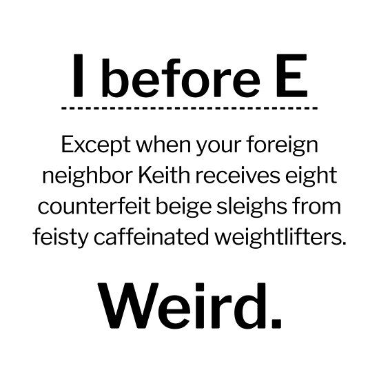 a black and white poster with the words weird before e