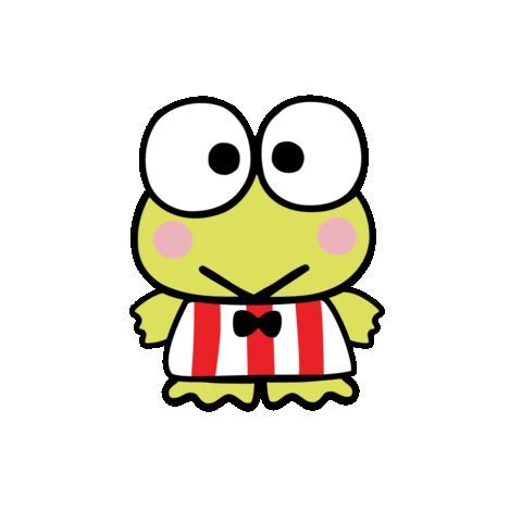 a cartoon frog with big eyes wearing a striped shirt