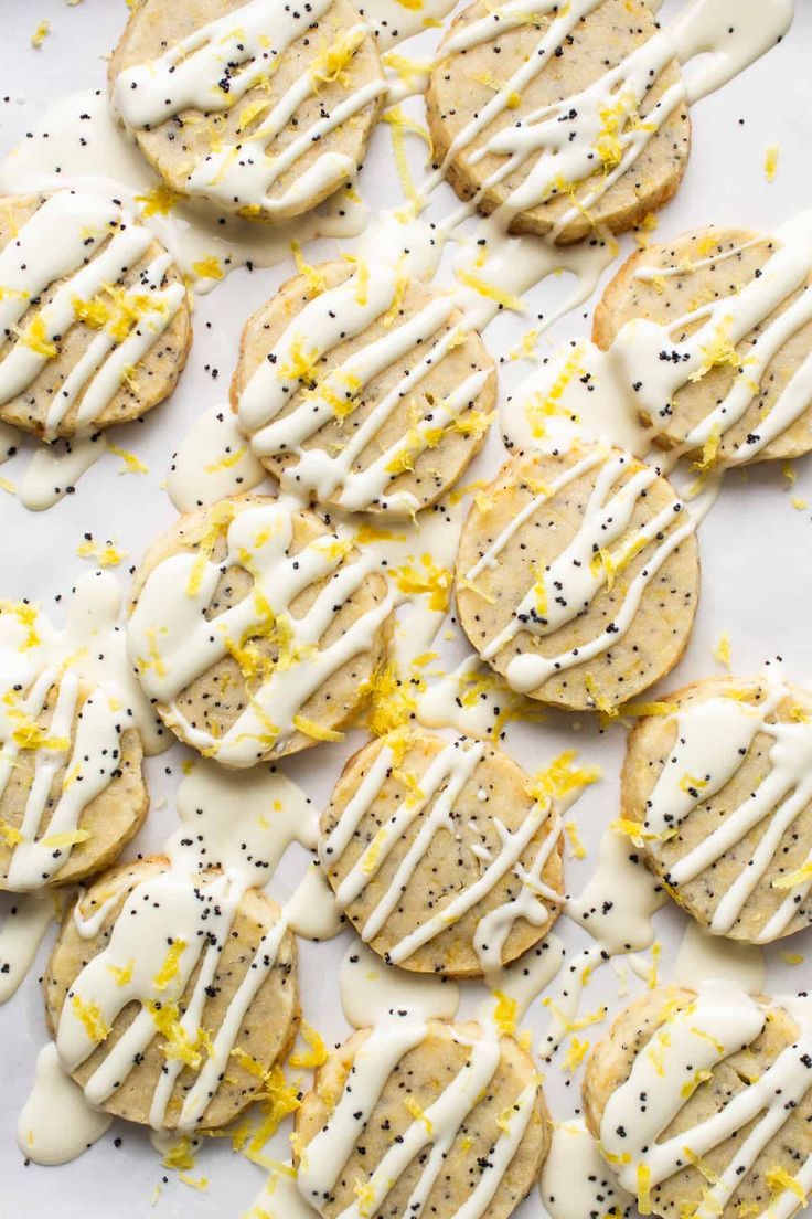 lemon poppy seed cookies drizzled with white icing