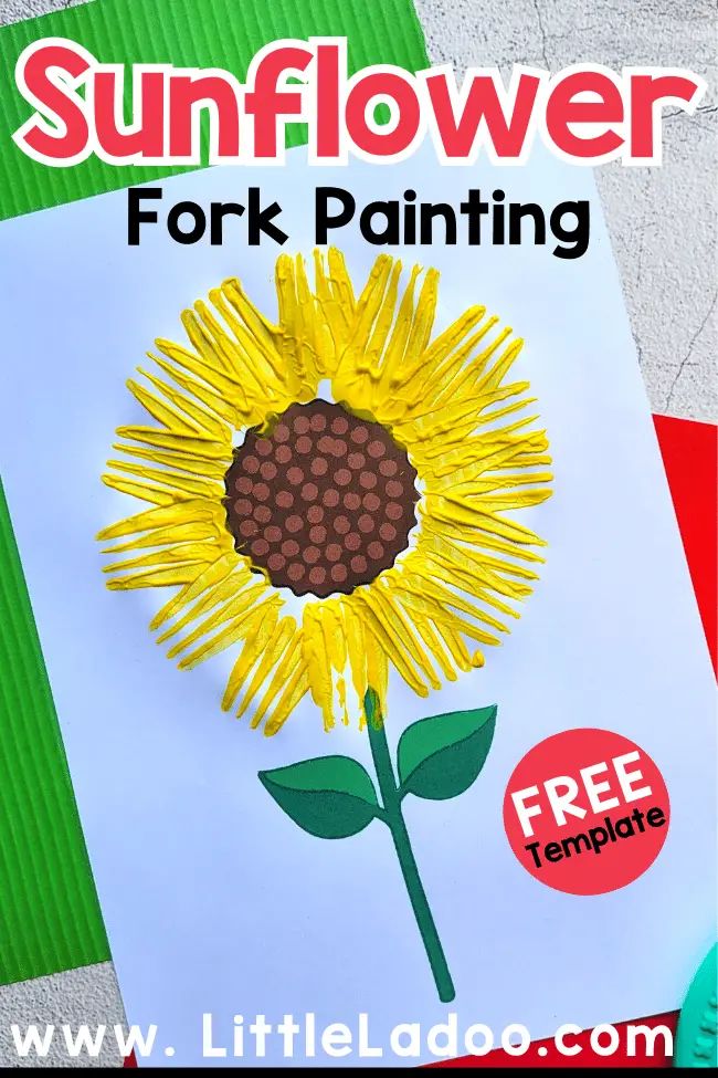 the sunflower fork painting is made out of construction paper and yarn, with free printables