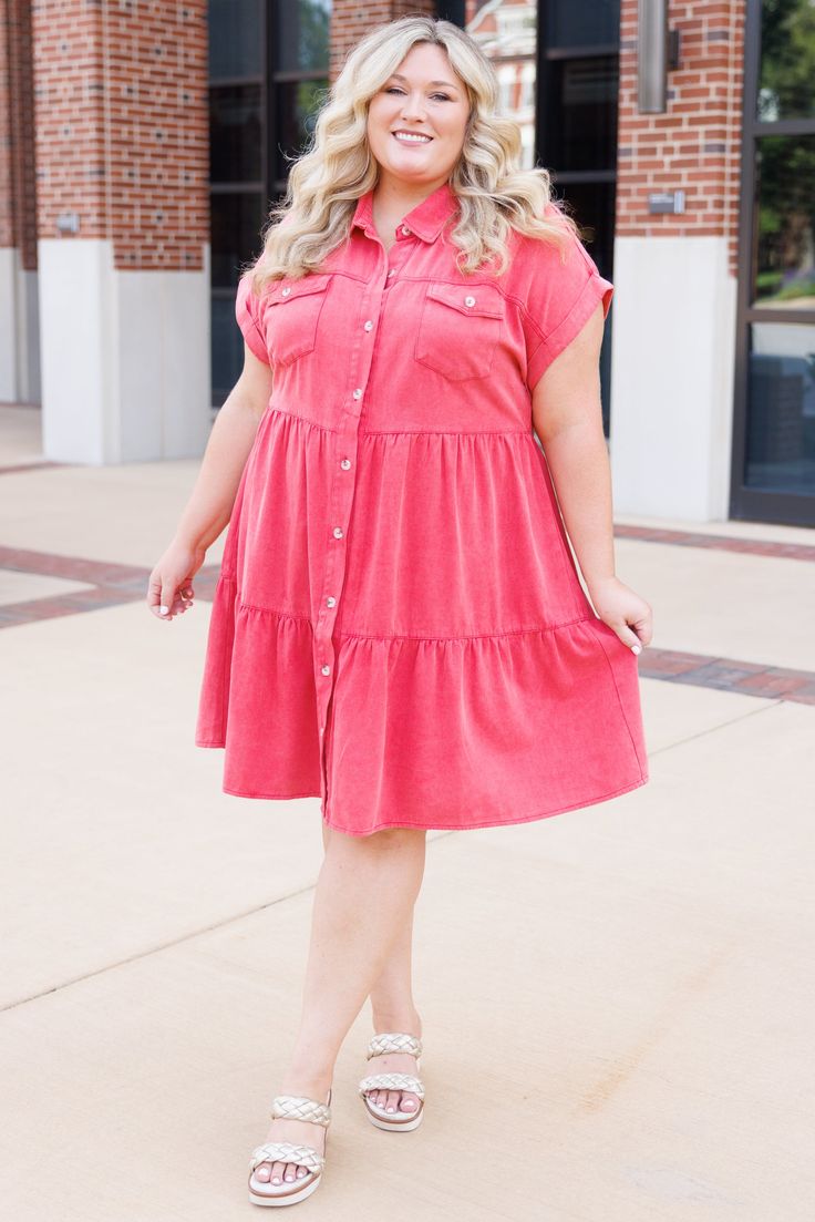 Get lost in a daze in this gorgeous dress! The trendy acid wash design and bold red color are season faves! Simply style this dress with some cute accessories and wedges or heels for an effortlessly, chic look! 90% Cotton, 10% Polyester Trendy Red Dress For Day Out, Washed Mini Dress For Day Out, Summer Day Out Washed Dress, Trendy Red Knee-length Dress, Casual Washed Mini Dress, Trendy Washed Dresses For Spring, Casual Washed Midi Length Dress, Trendy Spring Washed Dresses, Casual Washed Midi Dress