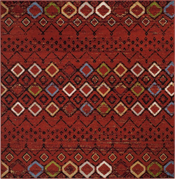 Safavieh Amsterdam AMS108D Terracotta/Multi Area Rug Rustic Chic Decor, Moroccan Boho, Square Area Rugs, Transitional Area Rugs, Geometric Area Rug, Red Area Rug, Outdoor Area Rugs, Indoor Area Rugs, Power Loom