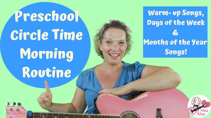 a woman holding a pink guitar with the words preschool circle time morning routine