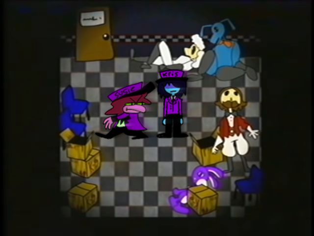 an animated image of people playing chess on a checkerboard board in the dark