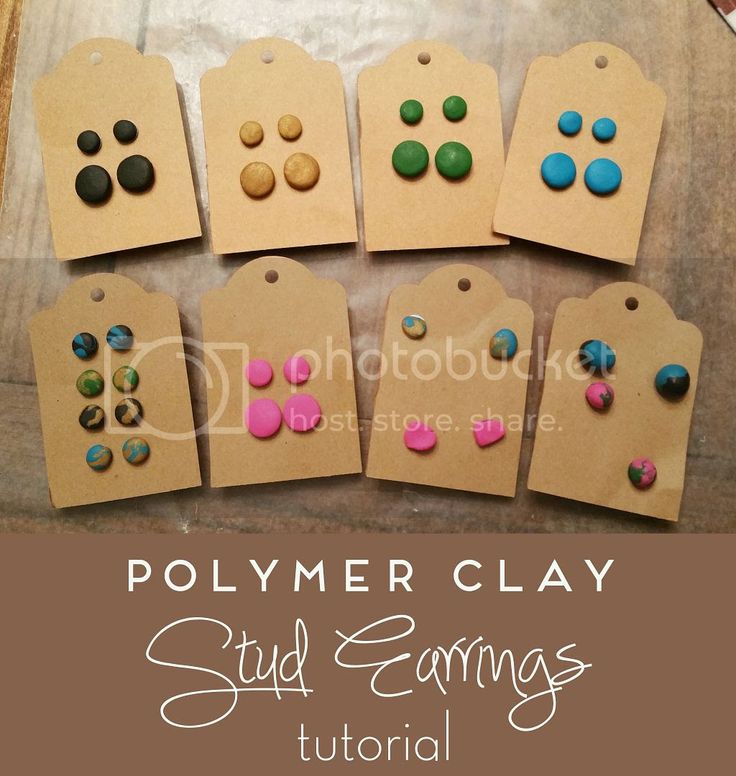 the polymer clay stud earrings are shown with text overlay