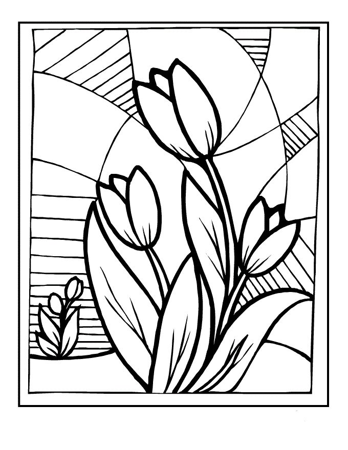 a black and white drawing of tulips on a sunny day with the sun in the background