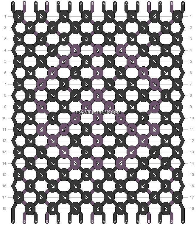 the pattern is made up of black and white squares, with purple dots on each side