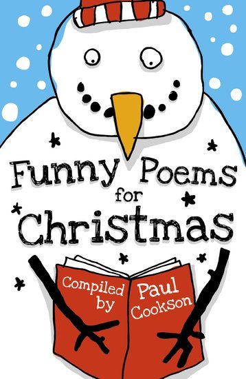 a snowman reading a book with the words funny poem for christmas written on it