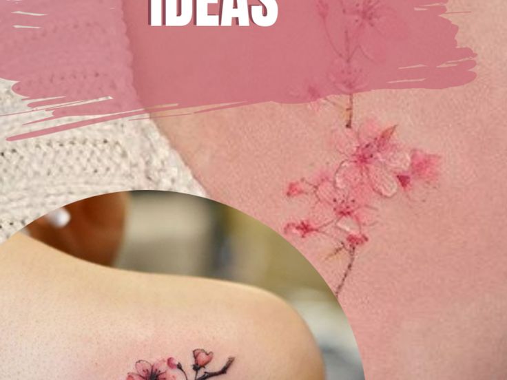 the back of a woman's shoulder with pink flowers on it and text overlay