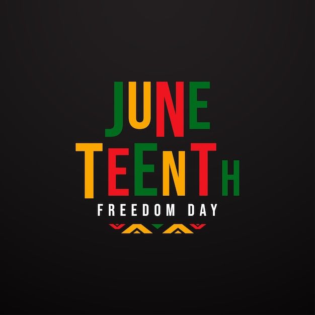 the text juneteeth is written in multicolored letters on a black background