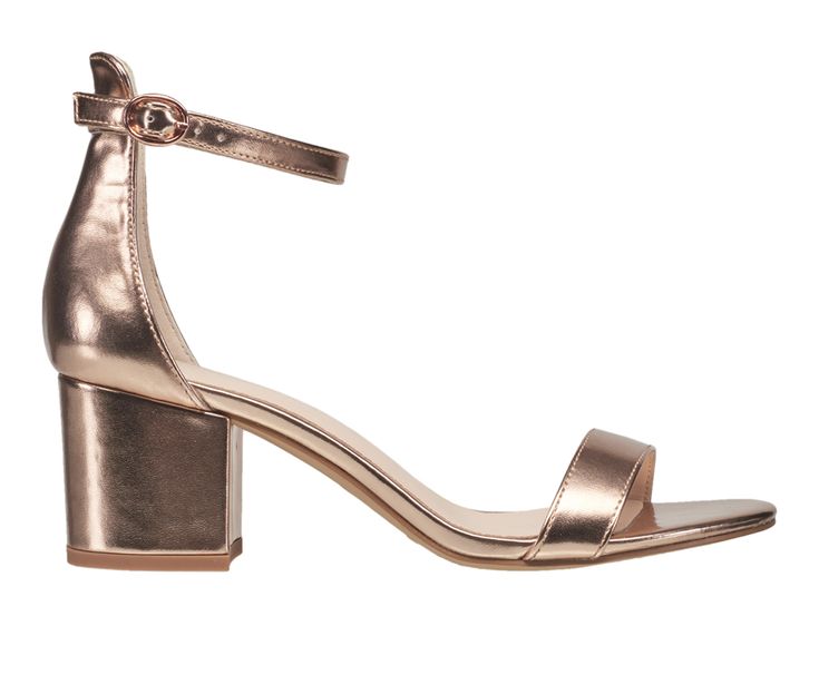 Smooth synthetic upper, Adjustable buckle closure for a custom and secure fit, Approx. 2 inch block heel, Classic rounded open toe, Smooth footbed, Durable outsole | Women's Halston Practical Dress Sandals in Rose Gold Size 11 Medium Rose Gold Open Toe Heels For Spring, Elegant Rose Gold Heels For Summer, Rose Gold High Heel Sandals For Summer, Rose Gold Open Heel Sandals For Summer, Chic Rose Gold Sandals For Spring, Rose Gold Sandals For Summer Evening, Rose Gold Evening Sandals For Summer, Chic Rose Gold Sandals For Summer, Spring Rose Gold Sandals For Formal Occasions