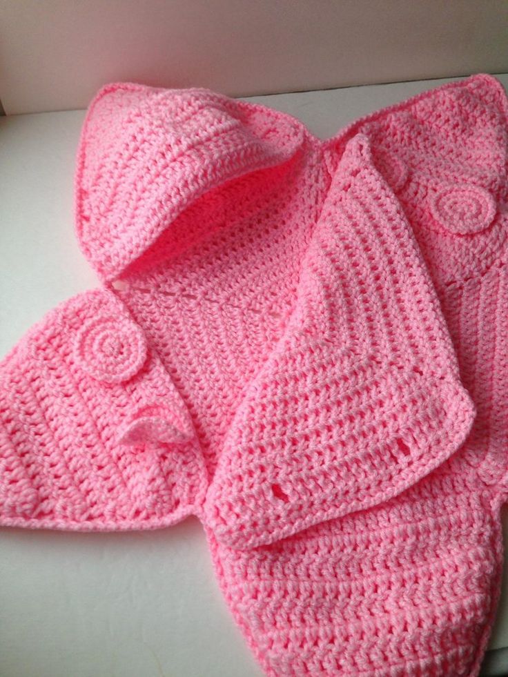 a pink crocheted sweater and hat on top of a white box with the words pattern only written below it