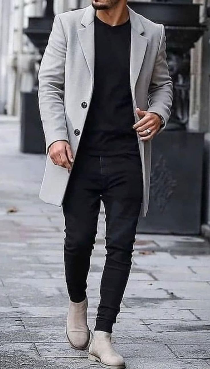 Mens Winter Fashion Outfits, Winter Trench, Men's Trench Coat, Gray Coat, Mens Casual Outfits Summer, Men Jackets, Stylish Men Casual, Mens Casual Dress Outfits, Fall Outfits Men