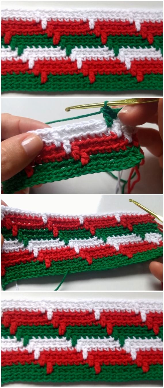 two pictures show how to crochet the same stitch in different colors and sizes