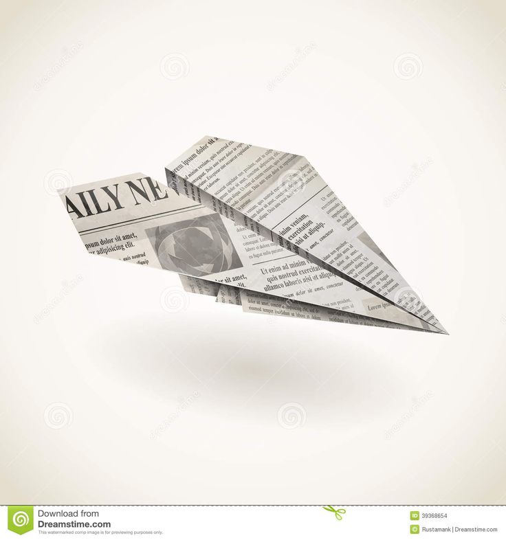 an origami airplane made out of newspaper on a white background with clipping