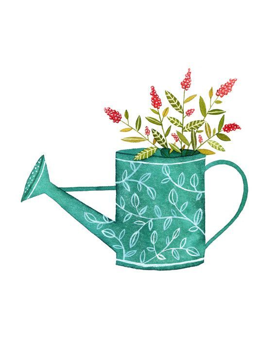 a watering can with flowers in it and an arrow sticking out of the top, on a white background