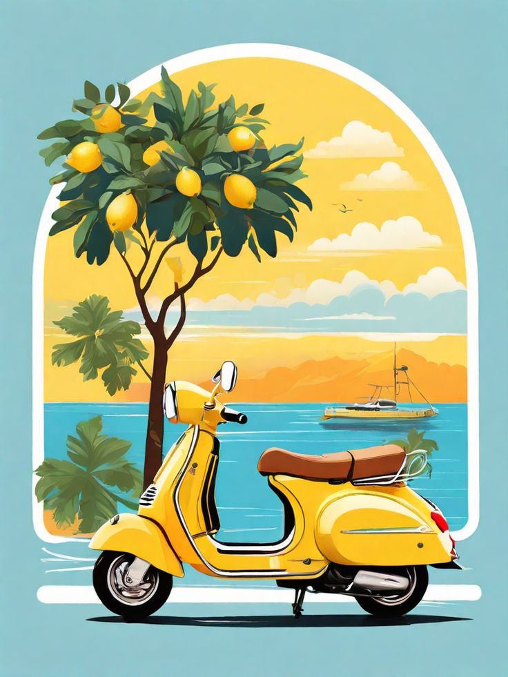 Vintage Lemon Wallpaper, Vintage Painting Ideas On Canvas, Lemon Aesthetic Vintage, Yellow Poster Aesthetic, Summer Aesthetic Poster, Lemon Art Illustration, Lemon Canvas Painting, Vespa Aesthetic, Drawing Italy