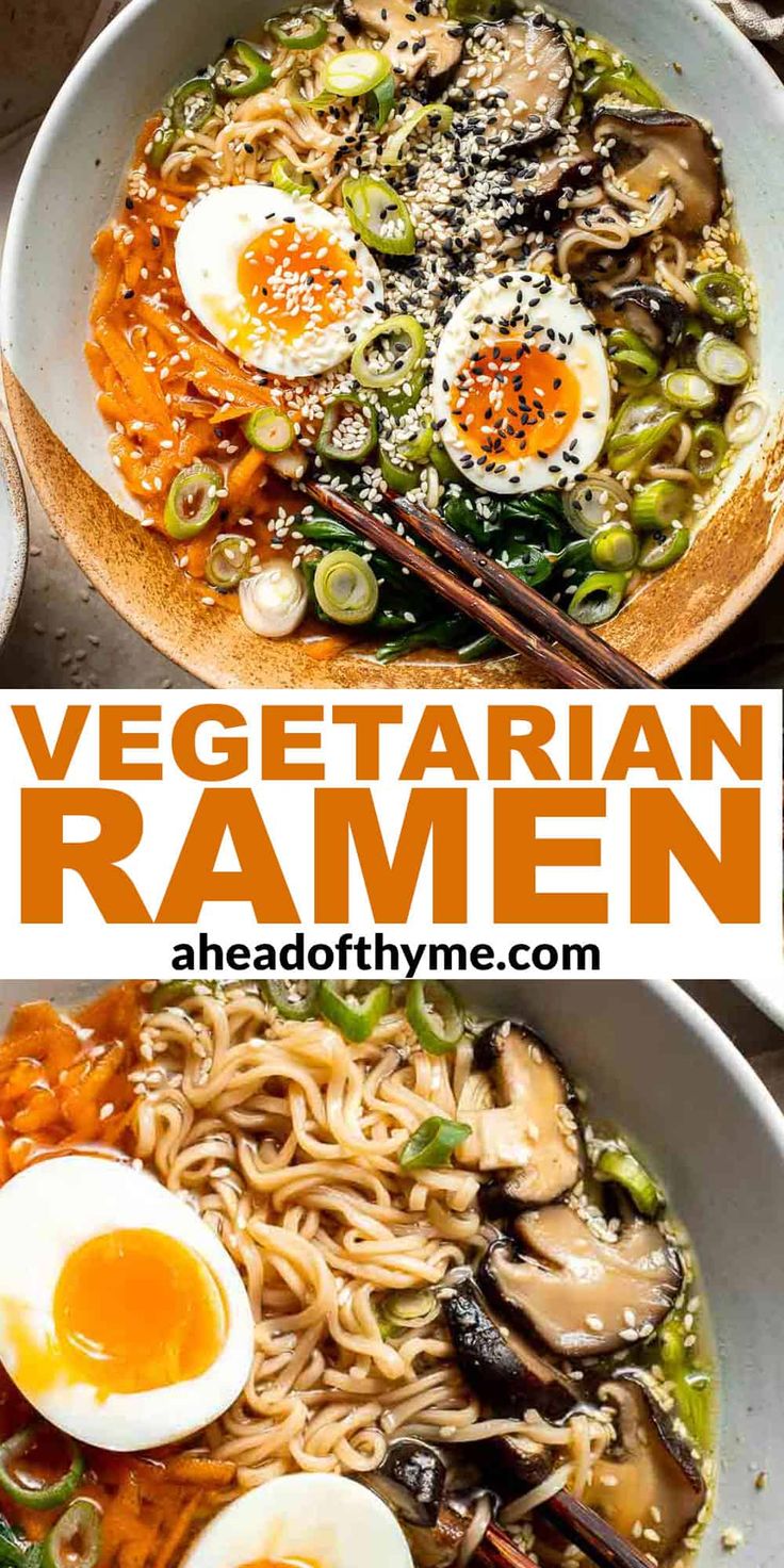 an image of vegetarian ramen in a bowl with chopsticks