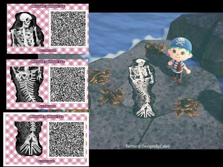 an animated image of two skeletons on a rock with qr - code images in the background