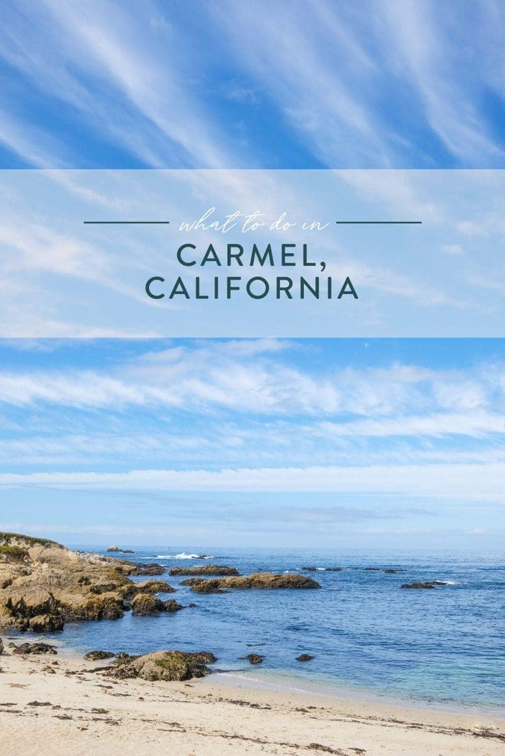 the beach with blue sky and white clouds above it is featured in carmel, california