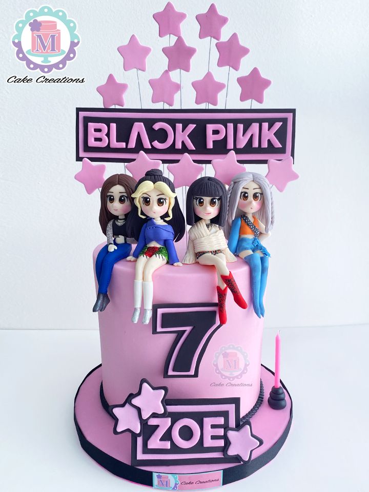 Black Pink Theme Cake, Blackpink Themed Cake, Blackpink Birthday Theme, Pastel Blackpink, Bts Cakes, Blackpink Cake, Unicorn Number Cake, Zoe Cake, Trolls Cake