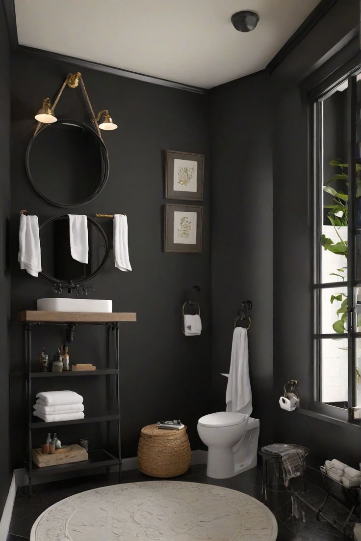 home decorating,home interior,home decor interior design,interior bedroom design Black Fox Accent Wall, Dark Grey Walls Bathroom, Black Bathroom Paint Colors, Charcoal Bathroom Walls, Modern Bathroom Paint Ideas, Dark Grey Bathroom Walls, Sw Black Fox Paint, Dark Bathroom Paint Colors, Dark Bathroom Walls