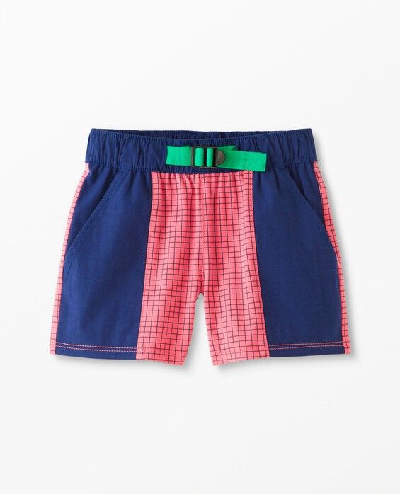 Durable camp shorts crafted for every adventure, made with recycled fabric that's smooth on skin, heroic in the wash and easy on the environment! Smooth woven fabric moves along with them every step of the way, complete with an adjustable waistband that's made for growing kids. 54% cotton/38% poly/8% spandex swim stretch weave Encased elastic waistband Adjustable drawcord Contrast panels Slash pockets and contrast back patch pocket STANDARD 100 by OEKO-TEX® | Prewashed Imported. Girl, Girls Clot Summer Cotton Shorts For Outdoor Activities, Casual Short Bottoms For Summer Adventures, Casual Summer Bottoms For Camping, Outdoor Cotton Athletic Shorts With Elastic Waistband, Cotton Athletic Shorts With Elastic Waistband For Outdoor, Outdoor Cotton Shorts With Elastic Waistband, Sporty Multicolor Bottoms For Outdoor, Cotton Athletic Shorts For Outdoor Activities, Summer Bottoms With Adjustable Waist For Outdoor