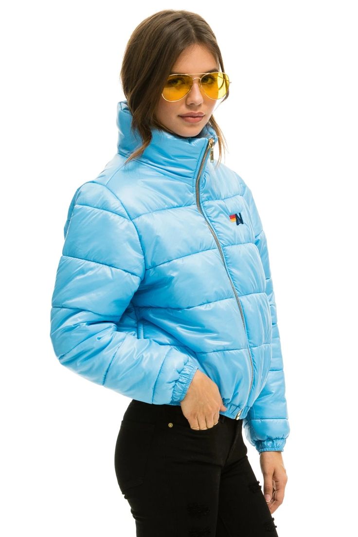 Trendy Blue Nylon Outerwear, Long Sleeve Puffer Jacket For Ski Season, Casual Nylon Outerwear For Ski Season, Sporty Long Sleeve Puffer Jacket For Ski Season, Long Sleeve Nylon Puffer Jacket For Ski Season, Blue Nylon Outerwear For Ski Season, Boyfriend Hoodie, Aviator Nation, Womens Cashmere