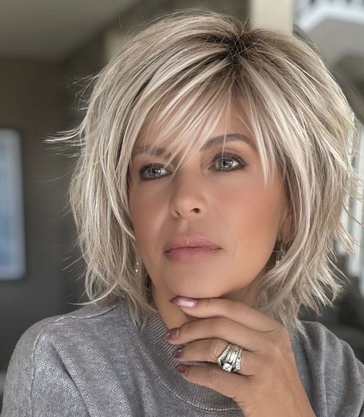 Long Layered Bob For Fine Hair, Over 55 Hairstyles, Shoulder Length Choppy Layers, Short Choppy Bob For Fine Hair, Long Angled Bob With Layers, Hair Styles For Layered Hair, Layered Bob With Bangs Over 50, Long Bob Hairstyles For Fine Hair, Shaggy Bob For Fine Hair Over 50