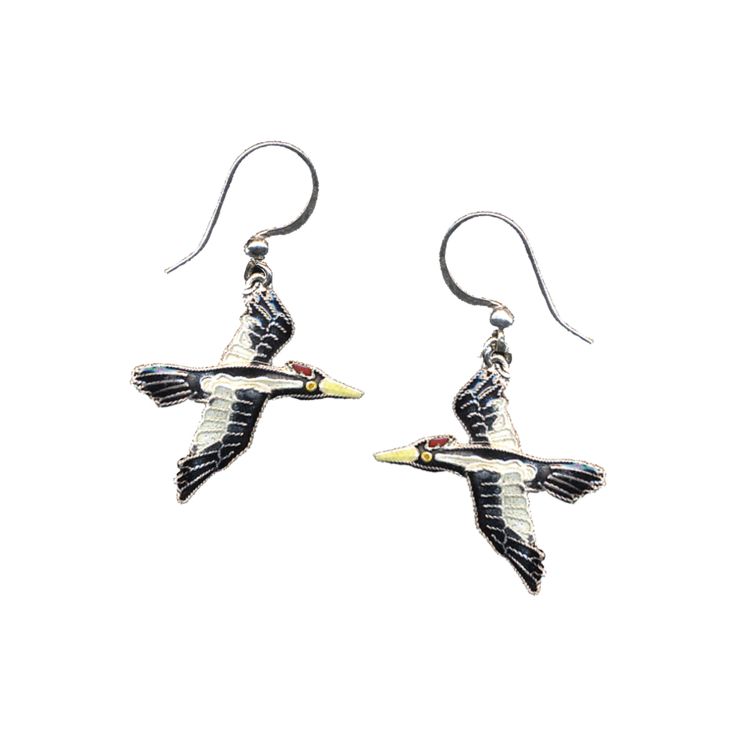 Ivory-Billed Earrings | Available at Bamboo Jewelry Online for $28! White Sterling Silver Jewelry With French Hook, Silver Sterling Silver Jewelry With French Hook, Silver Drop Earrings With French Hook, Bamboo Jewelry, Bamboo Gifts, Cloisonne Jewelry, Bird Jewelry, Hanging Earrings, Silver Wire