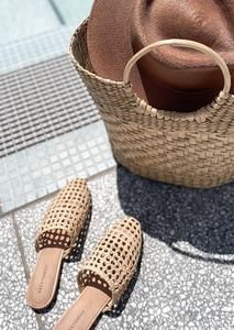 Raffa Woven Mule Seagrass – salt + umber Beach Sandals With Woven Jute Sole, Vacation Woven Leather Slip-on Espadrilles, Chic Beige Woven Mules, Beach Sandals With Jute Material, Summer Beach Sandals In Jute, Chic Woven Mules For Beach, Woven Mules For Summer, Chic Woven Mules For The Beach, Beige Straw Mules For Vacation