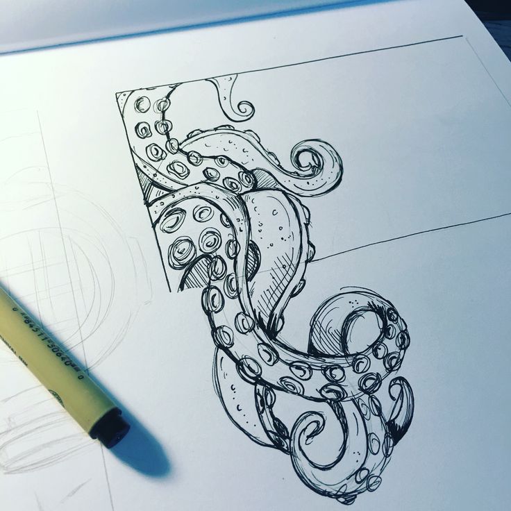 a drawing of an octopus on top of a piece of paper next to a marker