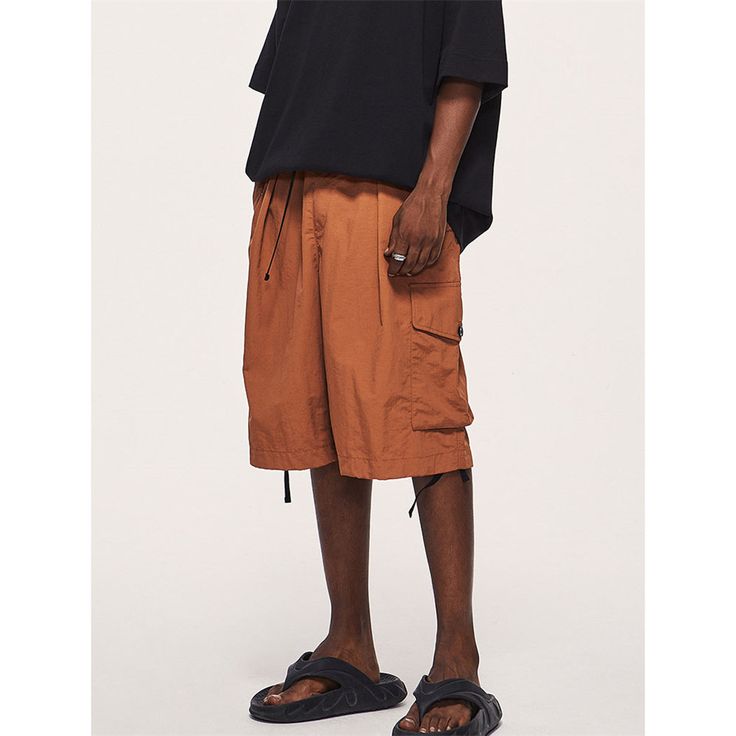 Men’s Outdoor Cargo Shorts Material: 100% Nylon Size: S, M, L, XL, Color: Dark Gray, Brick Red Applicable Season: Spring, Summer Solid Parachute Pants For Summer Outdoor, Summer Outdoor Solid Color Parachute Pants, Casual Nylon Cargo Pants For Summer, Summer Casual Nylon Cargo Pants, Baggy Brown Cargo Pants For Summer, Casual Brown Cargo Pants For Summer, Urban Nylon Bottoms For Summer, Short Nylon Cargo Pants For Summer, Orange Bottoms With Pockets For Outdoor