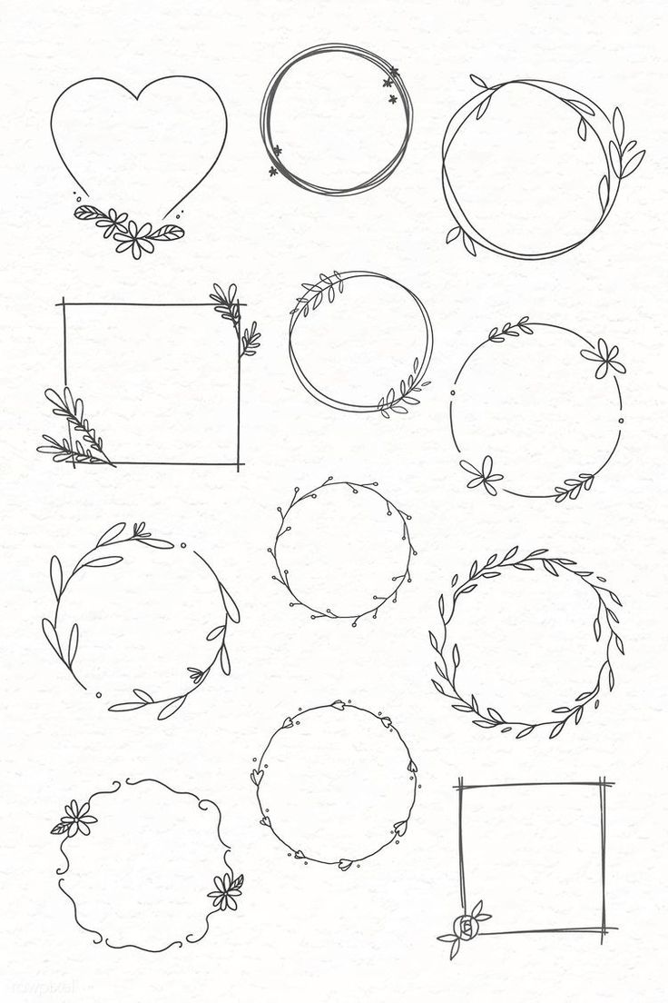 a set of hand drawn frames and wreaths