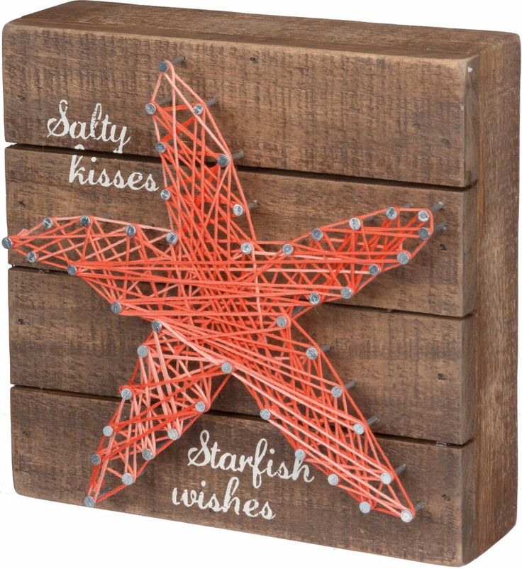 a wooden box with string art on it that says salty kisses, starfish wishes