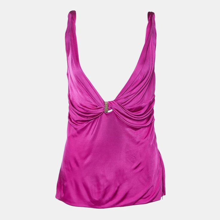 Careful Tailoring, Quality Materials, And Elegant Cuts Make This Designer Top A Piece To Cherish It Comes In A Classic Design To Be Easy To Style. Luxury Elegant Pink Tank Top, Luxury Vintage Pink Top, Luxury Pink Camisole Top, Luxury Pink Sleeveless Camisole, Versace Crop Top, Versace Tops, Versace Pink, Pink Jersey, Designer Top