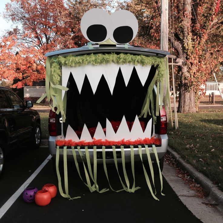 a car decorated to look like a monster