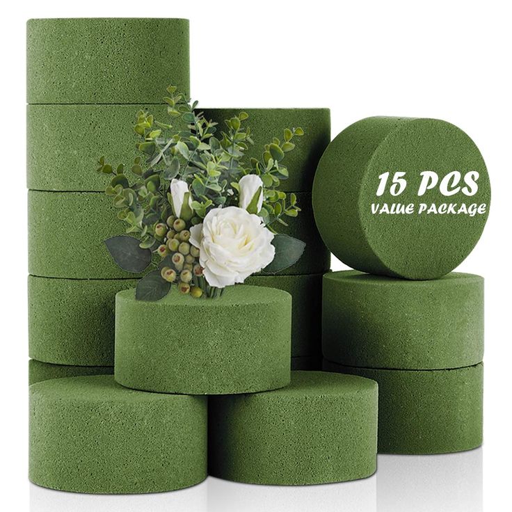 a stack of green sponges with white flowers on top and the words 15 dos value package